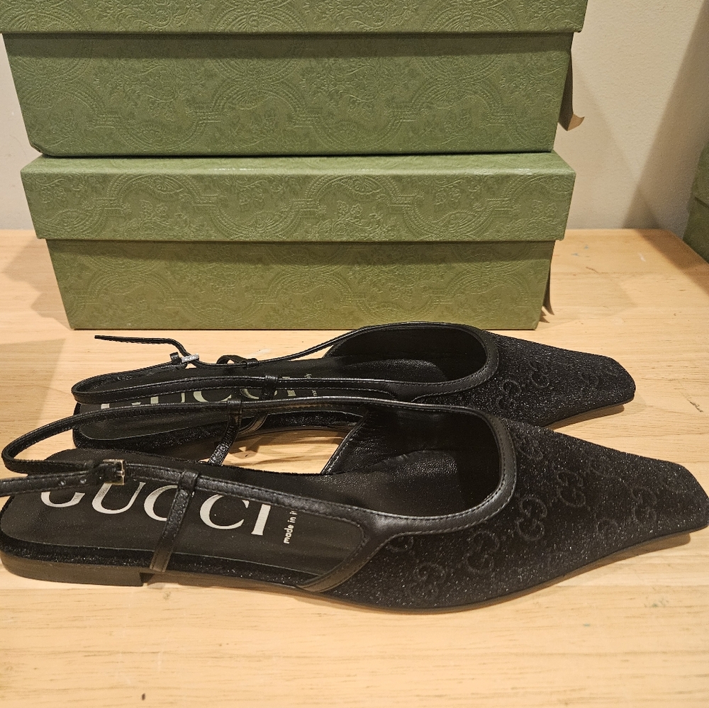 Gucci GG-jacquard Velvet Slingback Flats - Picture 4 of 10